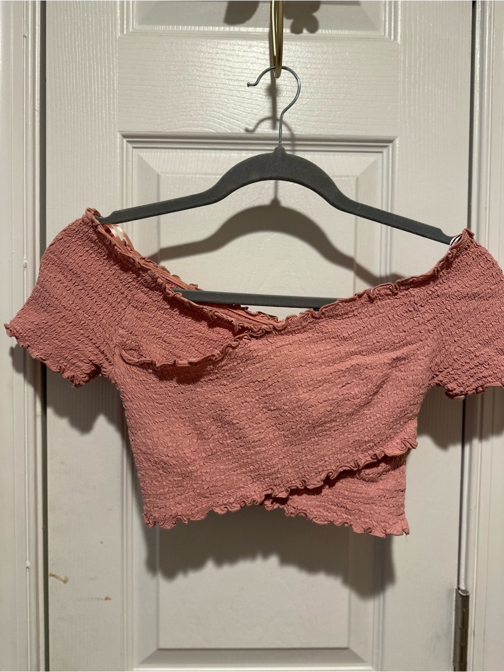 Ambiance Rose Pink Off-the-Shoulder Smocked Crop Top